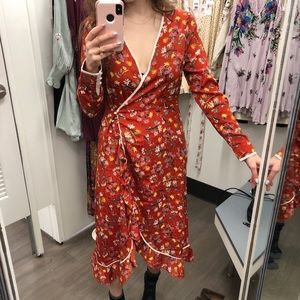 Free people covent garden red midi wrap dress